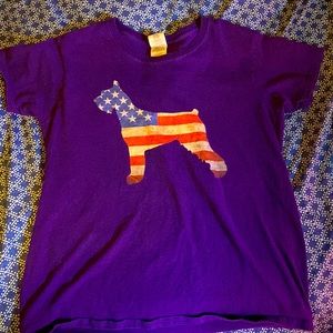 Purple t-shirt with american flag dog printed on